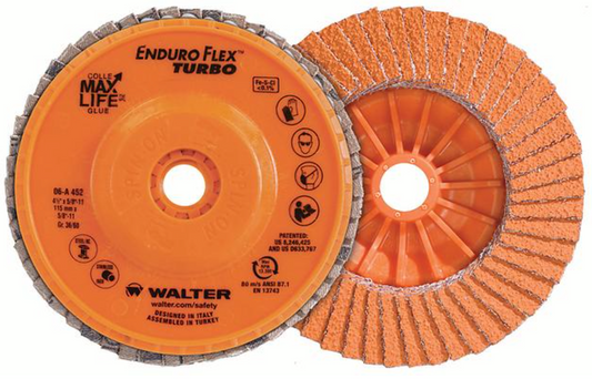 Walter Enduro-Flex Turbo, 4-1/2" x 7/8" 36/60 Grit, Type 27 Flap Disc