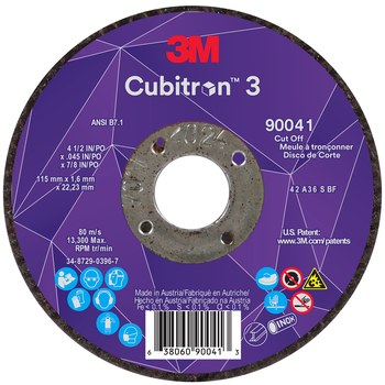 3M Cubitron 3 90041, 4.5" x 0.045" x 7/8", T27 Cut-Off Wheel