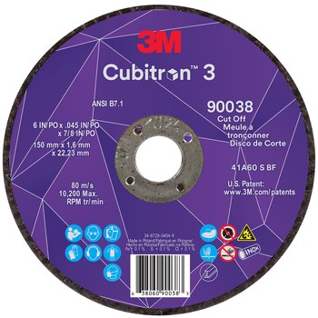 3M Cubitron 3 90038, 6" x 0.045" x 7/8", T1 Cut-Off Wheel