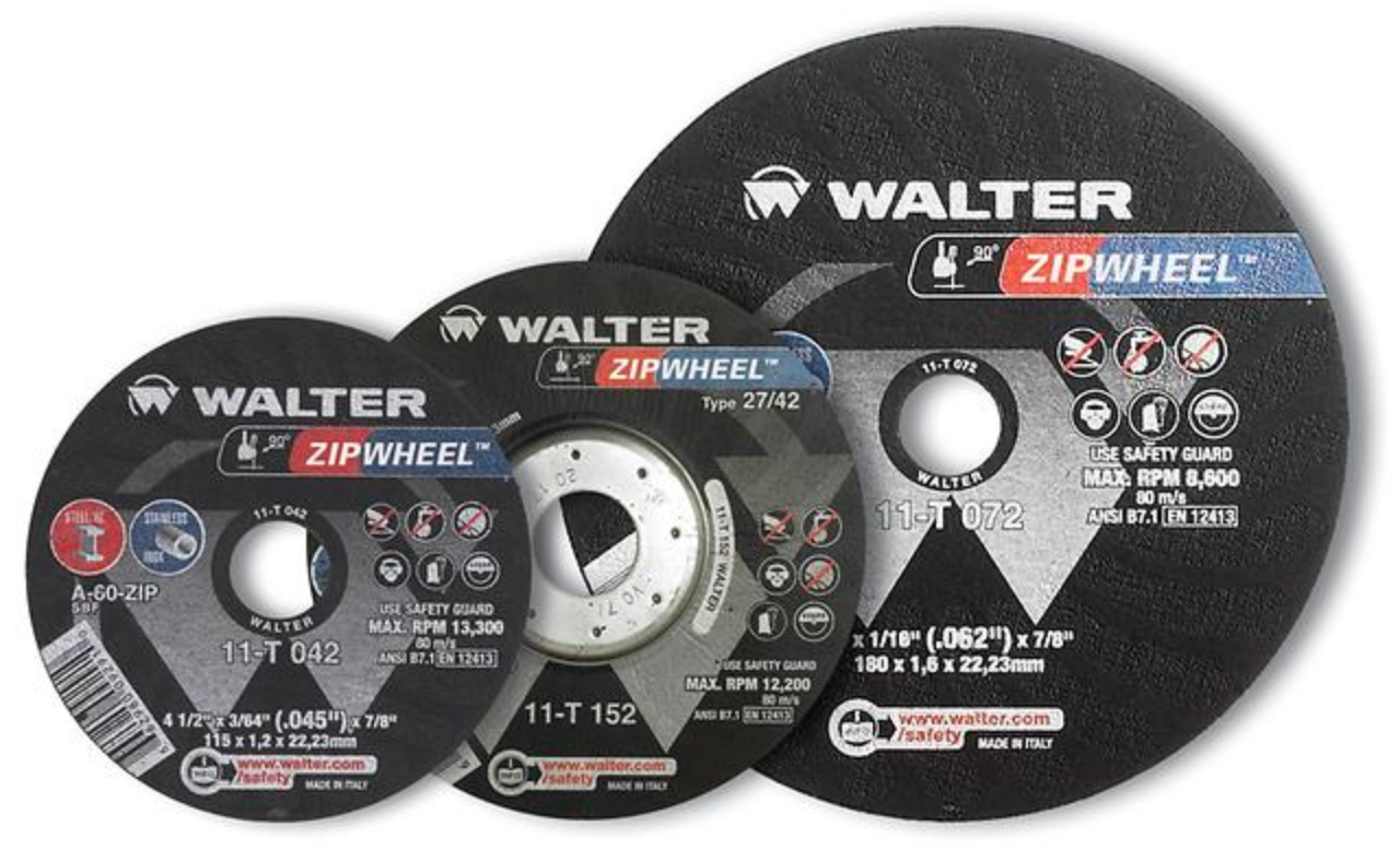 Walter Zip Wheel, 4.5" x 0.045" x 7/8" A-60 Grit, Type 1 Angle Grinder Cut-Off Wheel