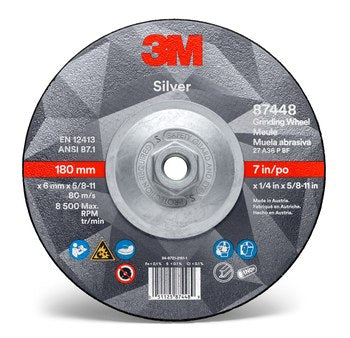 3M Silver, 7" x 1/4" x 7/8", T27 Depressed Center Grinding Wheel