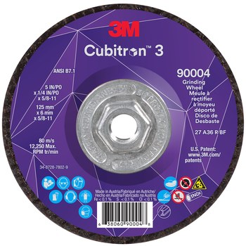 3M Cubitron 3, 5" X 1/4" X 5/8-11", T27 Quick Change Depressed Center Grinding Wheel