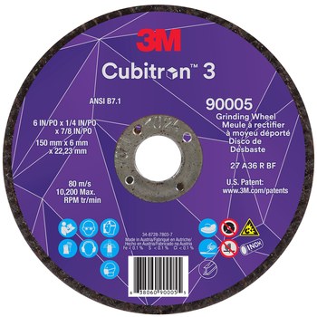 3M Cubitron 3 90005, 6" x 1/4" x 7/8", T27 Depressed Center Grinding Wheel