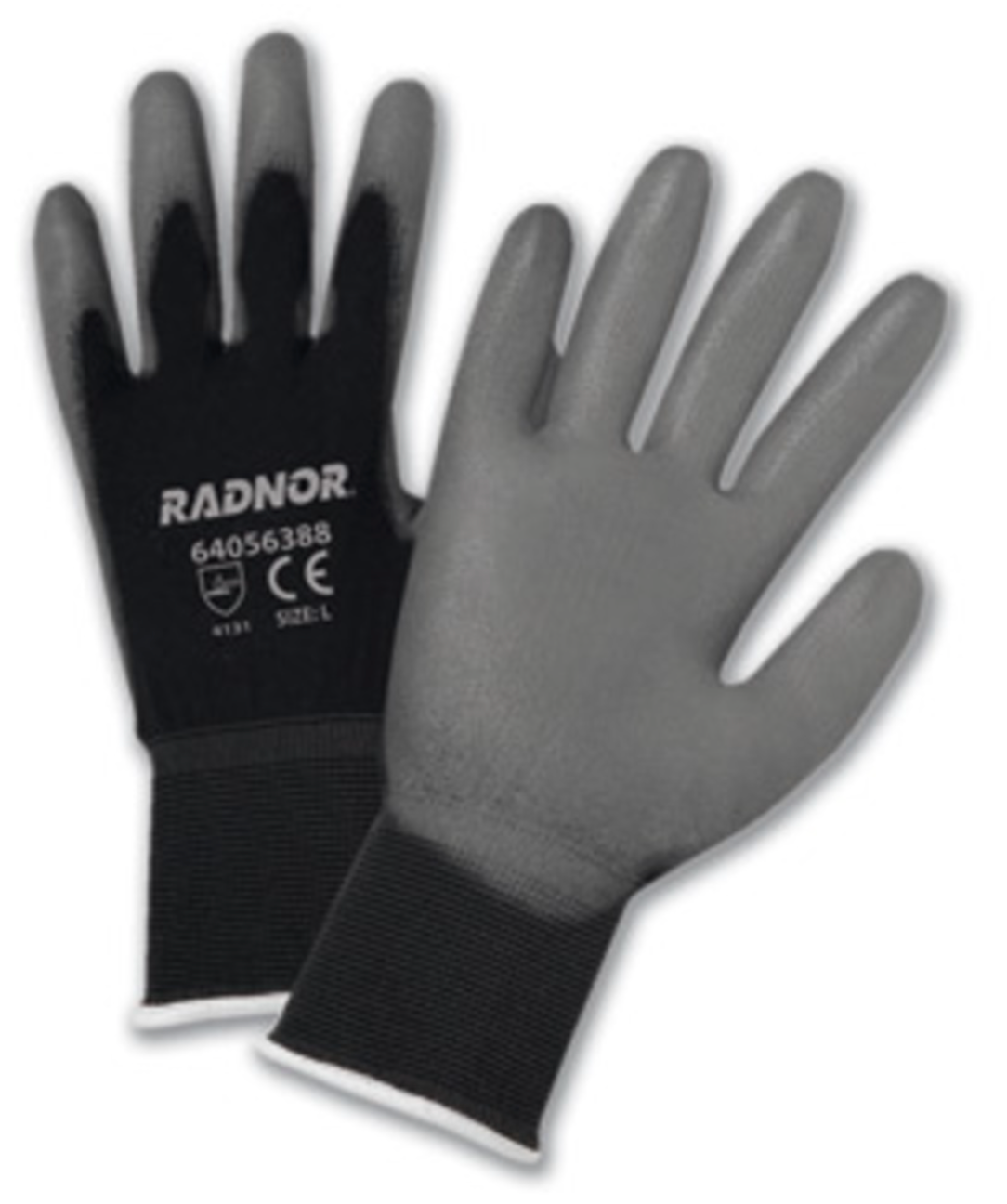 Radnor, 15-Gauge X-Large, Gray, Polyurethane Palm and Finger Coated with Black Nylon Liner and Kint Write Work Gloves