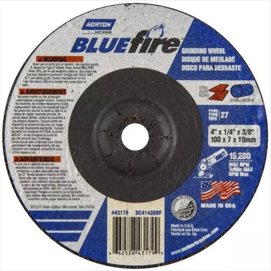 Norton BlueFire, 7" x 1/4" x 7/8", Type 27 Depressed Center Grinding Wheel