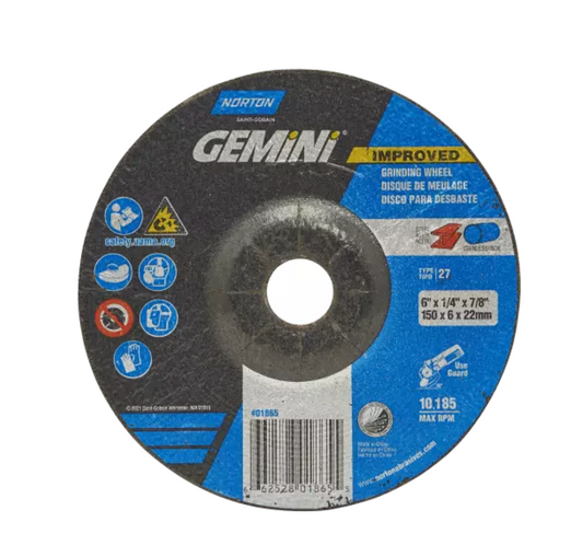 Norton Gemini, 5" x 1/4" x 5/8-11" Type 27, Depressed Center Grinding Wheel