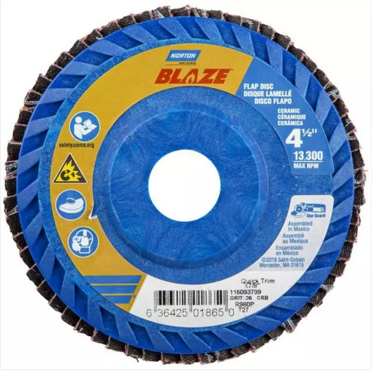 Norton Blaze R980P, 4-1/2" x 7/8" 80 Grit, Type 27 Flat Flap Disc