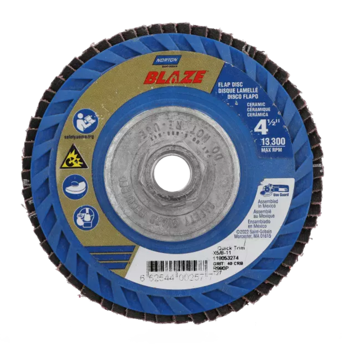 Norton Blaze R980P, 4-1/2" x 5/8-11" 60 Grit, Type 27 Flat Flap Disc