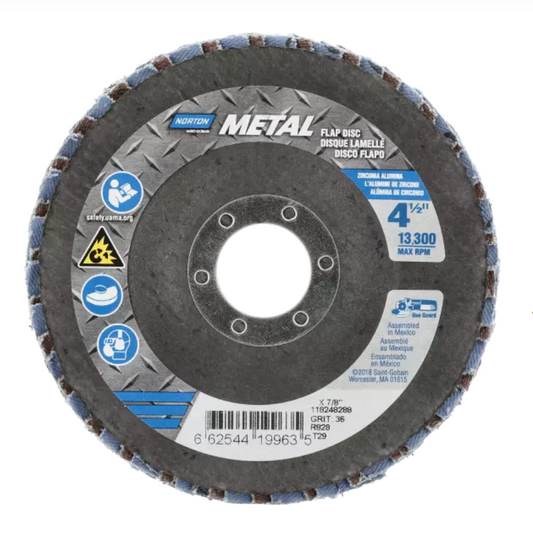 Norton Metal R828, 7" x 5/8-11" 60 Grit, Type 29 Conical Flap Disc