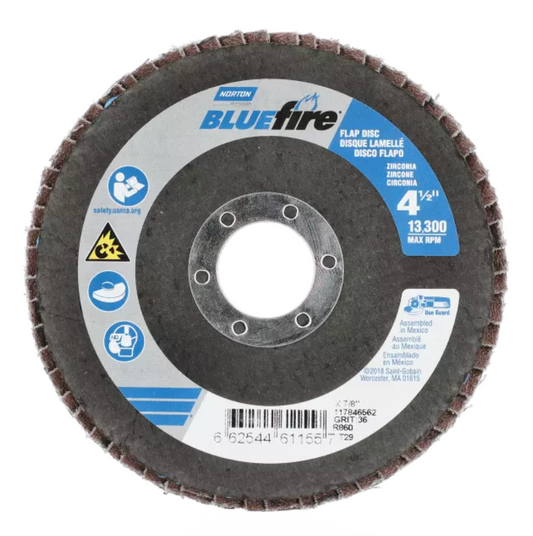 Norton BlueFire R860, 4-1/2" x 7/8" 40 Grit, Type 29 Conical Flap Disc