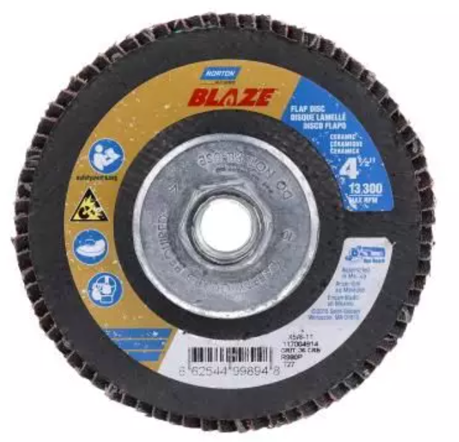 Norton Blaze R980P, 4-1/2" x 5/8-11" 40 Grit, Type 27 HD Fiberglass Flap Disc