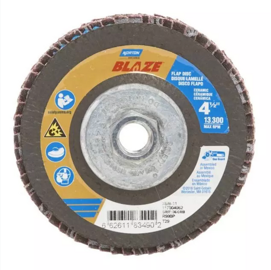 Norton Blaze R980P, 4-1/2" x 5/8-11" 60 Grit, Type 29 Conical Flap Disc