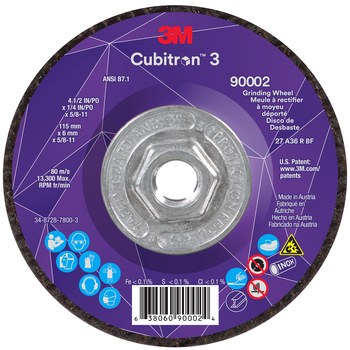 3M Cubitron 3 90009, 4-1/2" X 1/4" X 5/8-11", T27 Quick Change Depressed Center Grinding Wheel