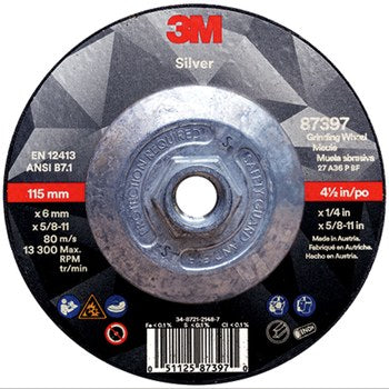 3M Silver, 4-1/2" x 1/4" x 5/8-11", T27 Quick Change Depressed Center Grinding Wheel