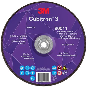 3M Cubitron 3, 9" x 1/4" x 5/8-11", T27 Quick Change Depressed Center Grinding Wheel