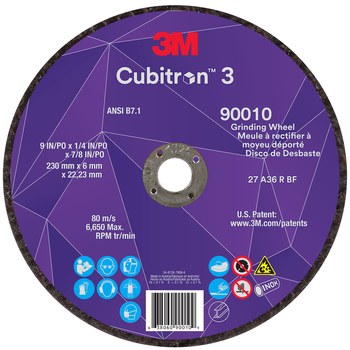 3M Cubitron 3 90010, 9" x 1/4" x 7/8", T27 Depressed Center Grinding Wheel