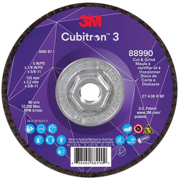 3M Cubitron 3 88990, 5" x 1/8" x 5/8-11", T27 Thin Quick Change Cut & Grind Wheel