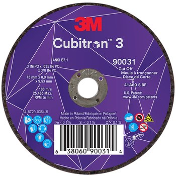 3M Cubitron 3 90031, 3" x 0.035" x 3/8", T1 Cut-Off Wheel